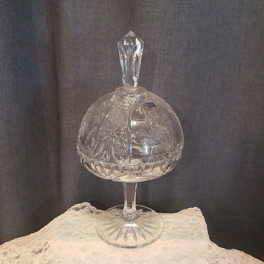 Crystal pedestal candy dish 14" tall